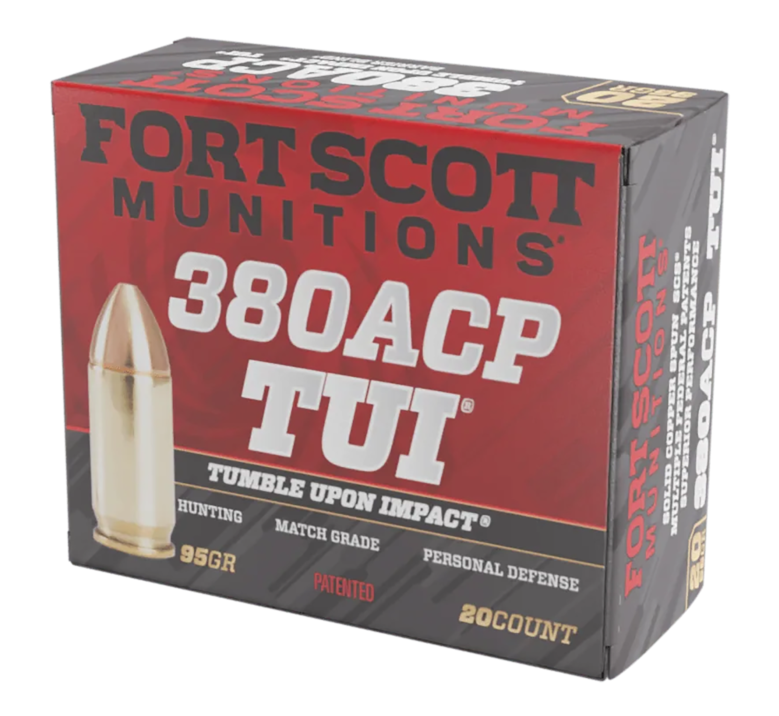 Fort Scott Munitions 380095SCV Tumble Upon Impact (TUI)  380ACP 95gr Solid Copper Spun 20 Per Box/25 Case
