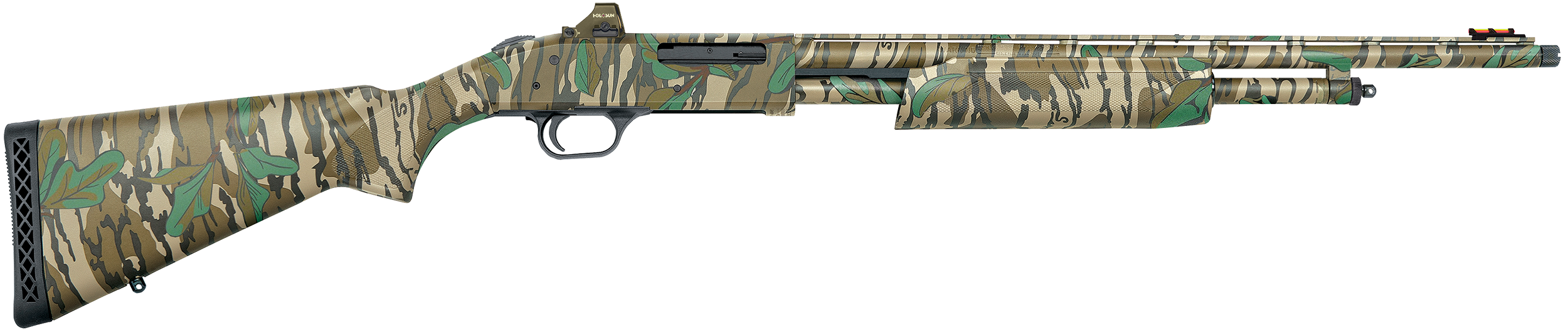 Mossberg 50133 500 Turkey Full Size 410 Gauge Pump 3" 5+1 20" Mossy Oak Greenleaf Vent Rib Barrel & Optics Cut Steel Receiver, Mossy Oak Greenleaf Synthetic Stock, Holosun 407K Red Dot