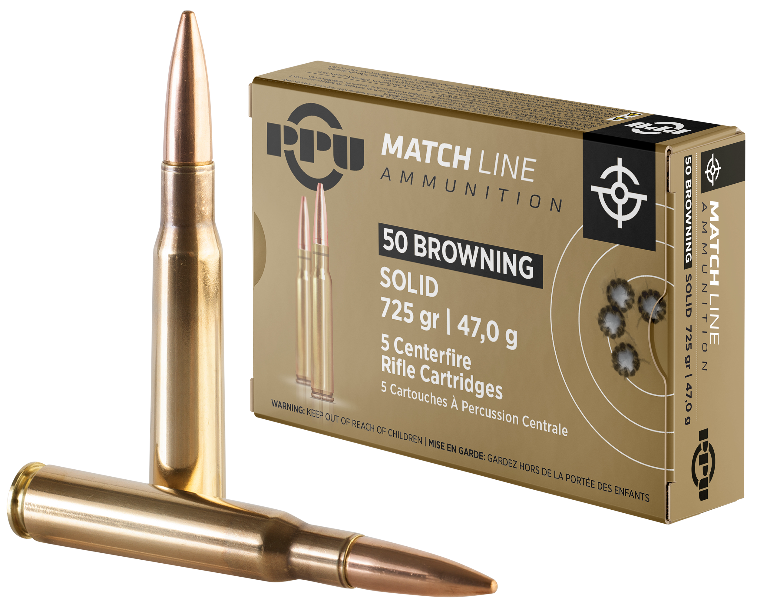 PPU PPM50 Match 50BMG 725gr Full Metal Jacket Solid 5 Per Box/20 Case