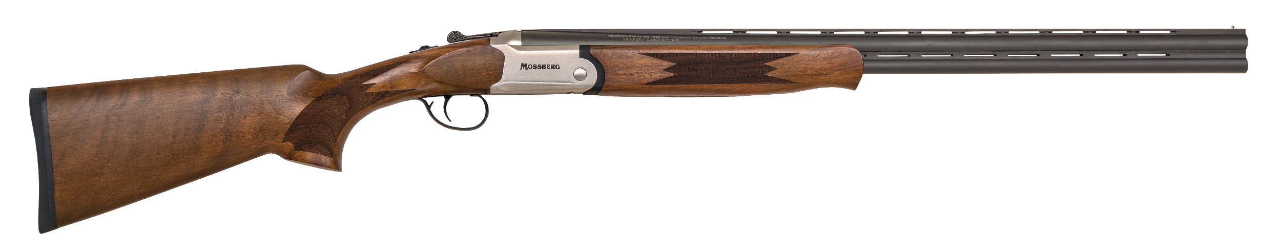 Mossberg 75478 Silver Reserve  Full Size 28 Gauge Break Open 2.75" 2rd 26" Matte Blued Over/Under Vent Rib Barrel, Satin Silver Stainless Steel Engraved Receiver, Fixed Black Walnut Stock, Right Hand
