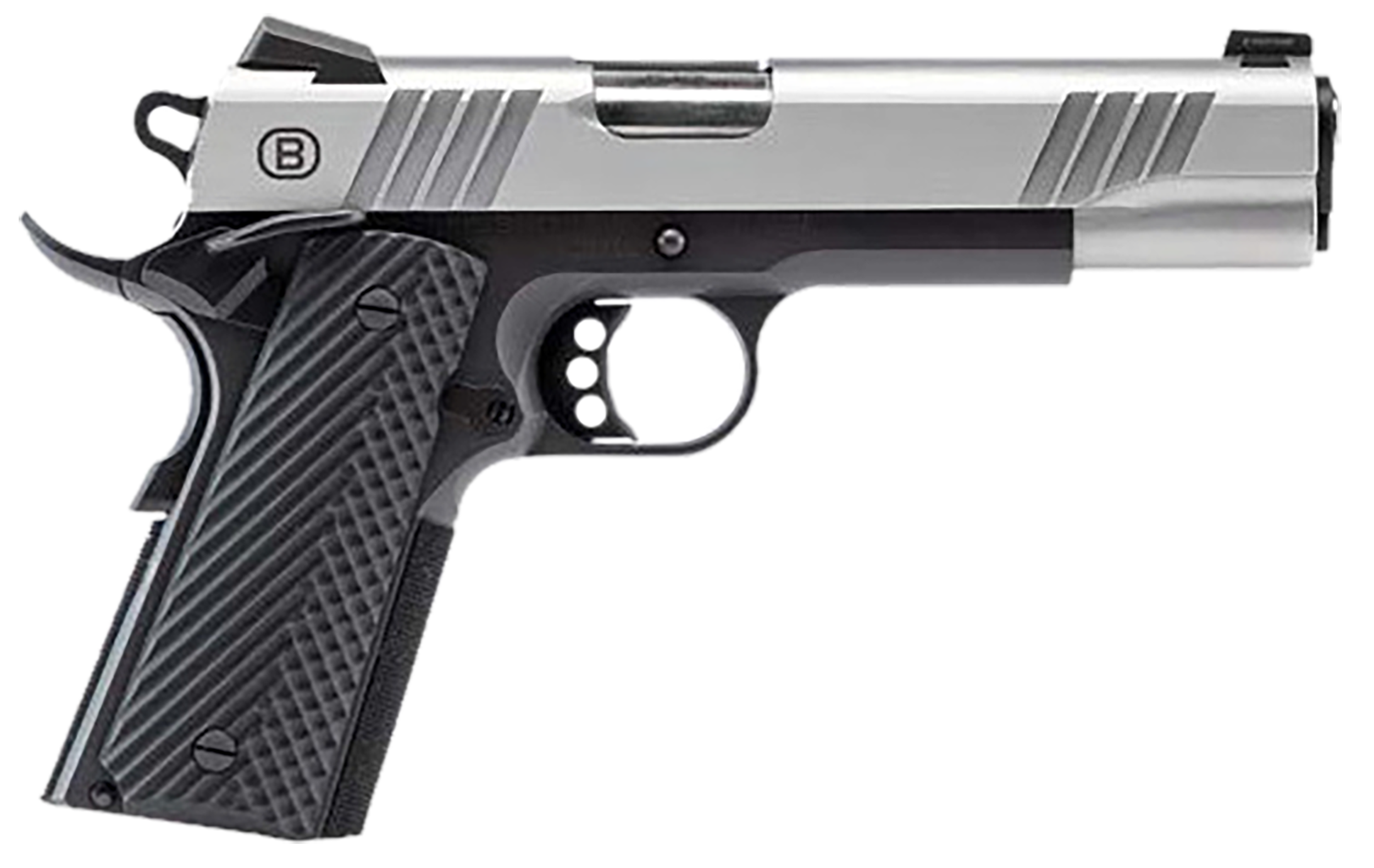 Bersa B19117050SBBK B1911  Full Size Frame 45 ACP 8+1 5" Stainless Steel Barrel, Stainless Serrated Steel Slide, Black Stainless Steel Frame w/Beavertail, Black VZ Grip, Ambidextrous