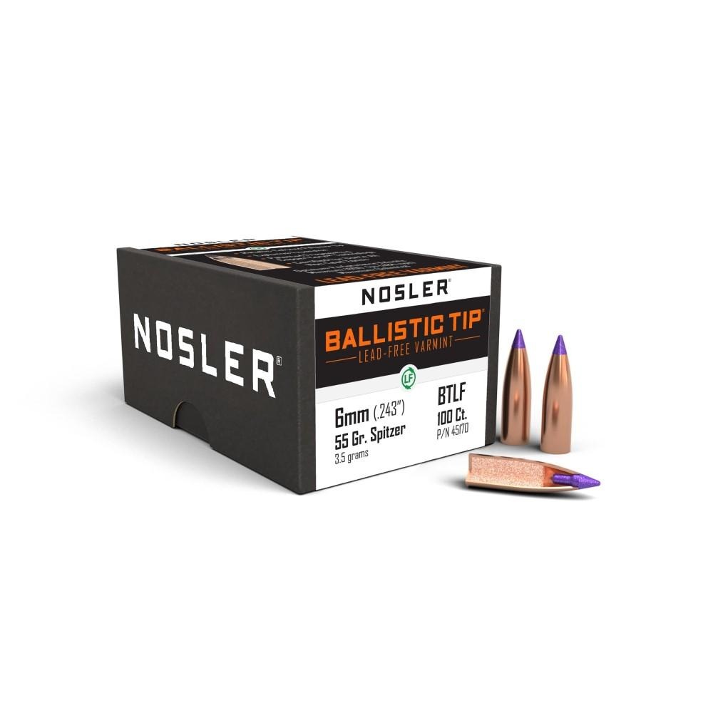 Nosler Ballistic Tip Lead Free Varmint Rifle Bullets 6mm .243" 55 gr SPTFB-BTLF 100/ct