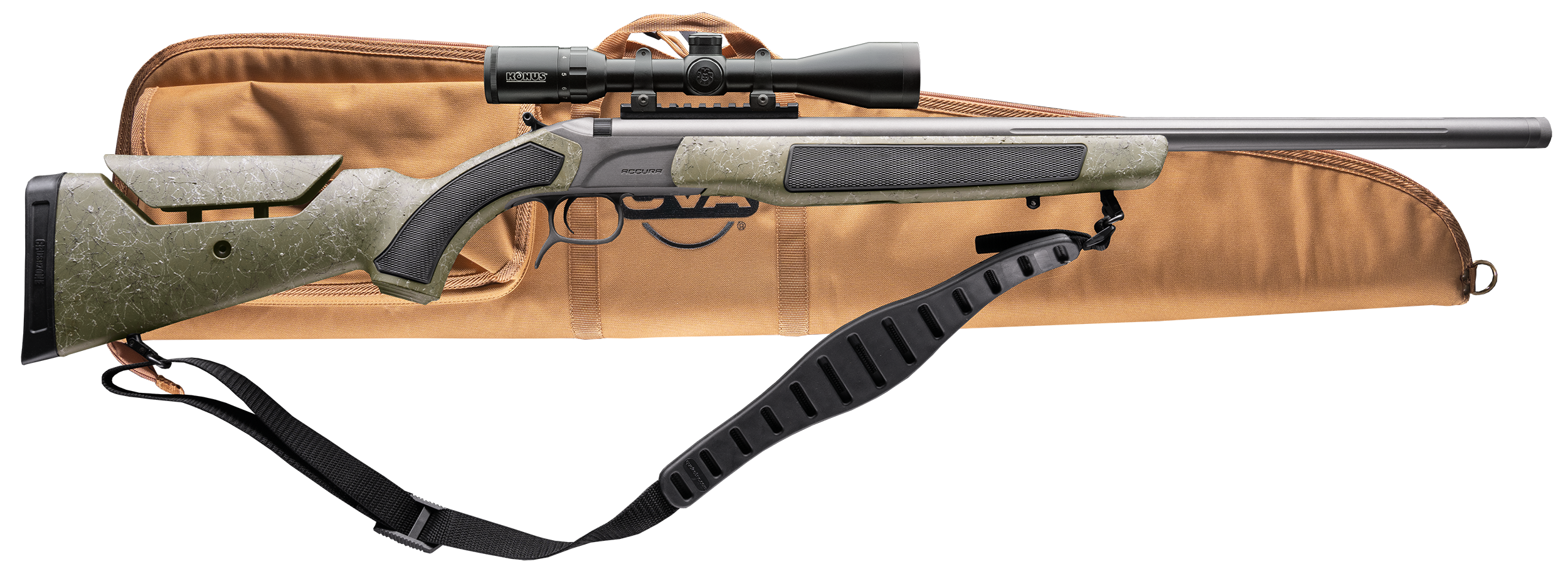 CVA PR3233NSCP Accura MR-X 50 Cal 26" Tungsten Cerakote Fluted Threaded Barrel, Drilled & Tapped Receiver, Adjustable Black/Gray Webbing Synthetic Stock, KonusPro 309x40mm IR w/BDC, Soft Rifle Case