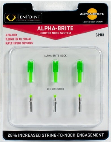 TENPOINT LIGHTED XBOW NOCK ALPHA-BRITE .297" GREEN 3PK !!