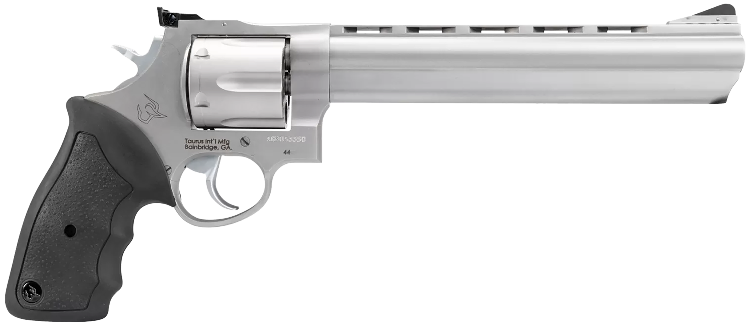 Taurus 2-440089 44 Large 44 Rem Mag 6 Shot 8.37" Matte Stainless Ported Barrel, Cylinder & Frame, Black Finger Grooved Rubber Grip, Transfer Bar Safety, Exposed Hammer