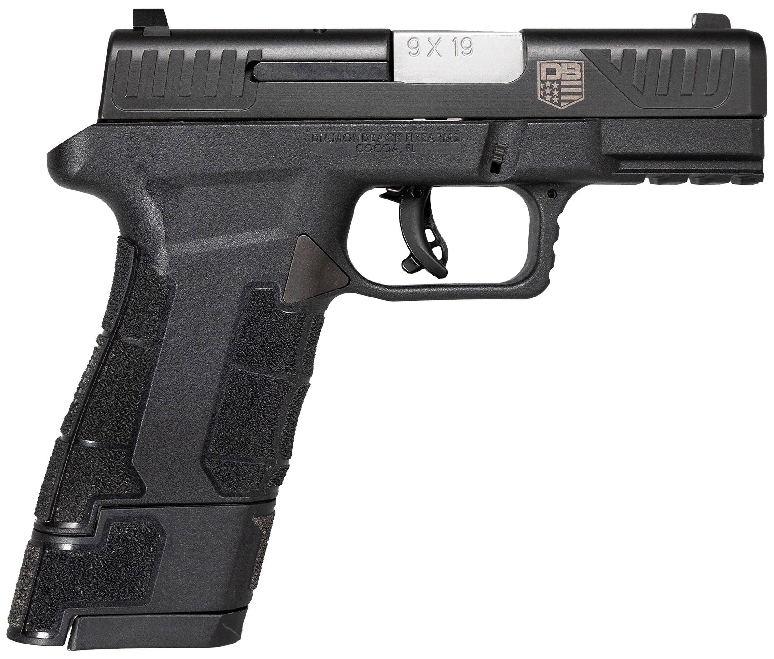 Diamondback DB0300P001 AM2 Sub-Compact Frame 9mm Luger 17+1, 3.50" Stainless Steel Barrel, Black Nitride Serrated Stainless Steel Slide, Black Polymer Frame w/Picatinny Rail & Polymer Grip