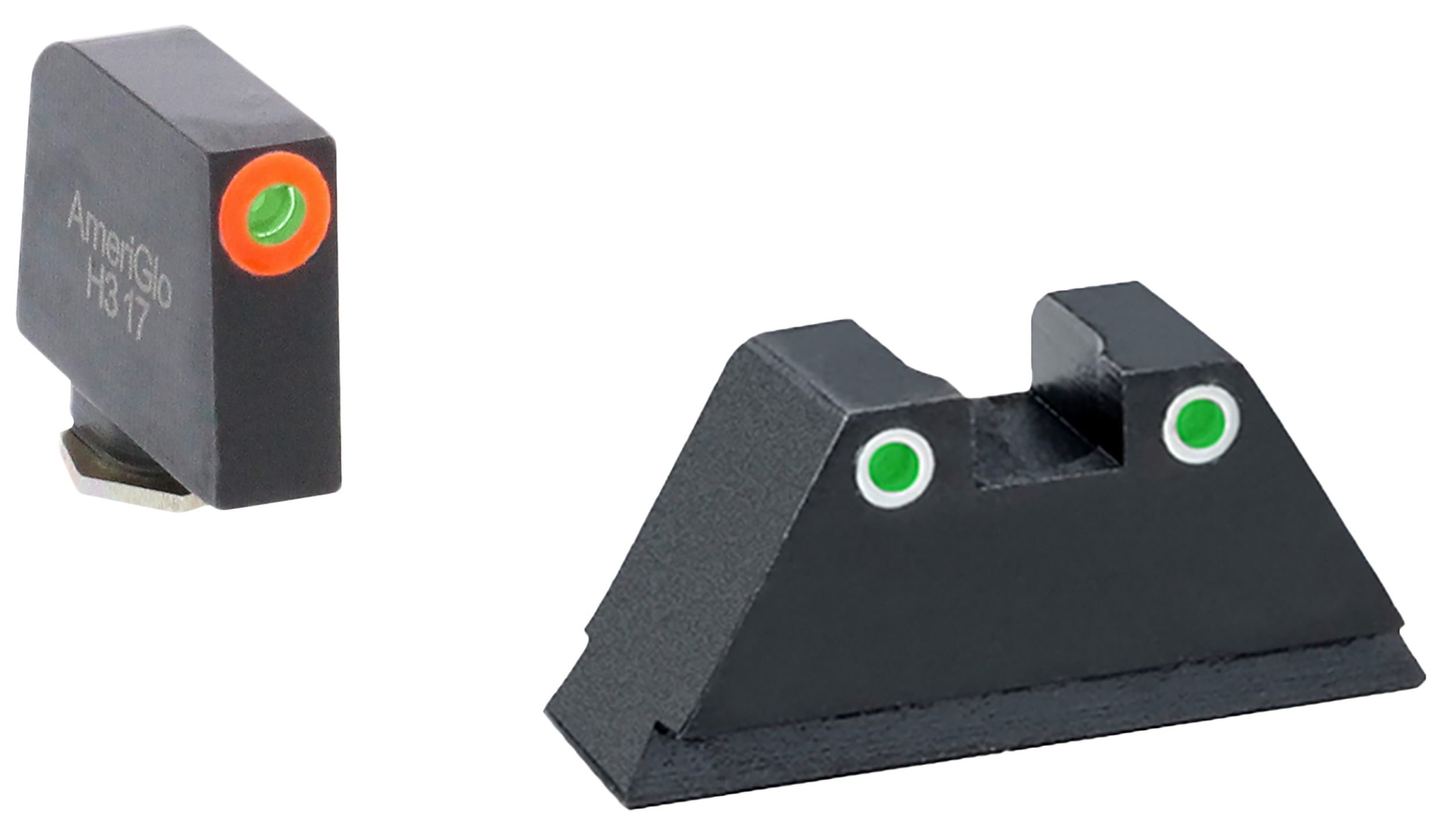 AmeriGlo GL331 Optic Compatible Sight Set for Glock  XL Tall Green Tritium Orange Outline Front Sight-Green Tritium White Outline Rear Sight