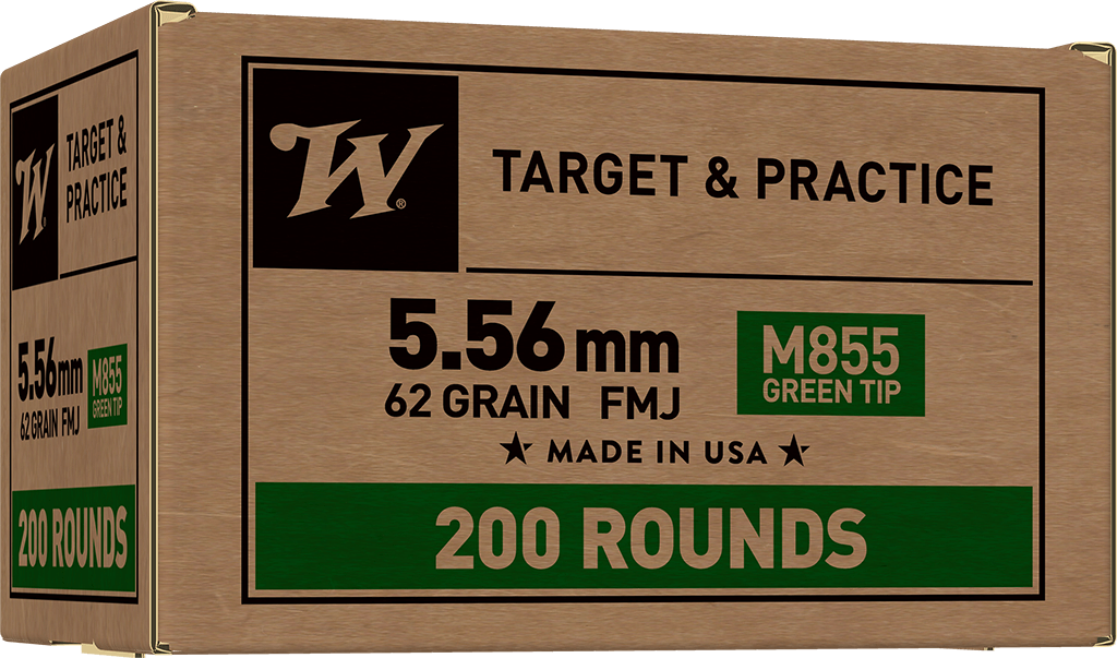 Winchester Ammo WM855200 USA M855 Green Tip 5.56x45mmNATO 62gr Full Metal Jacket 200 Per Box/4 Case