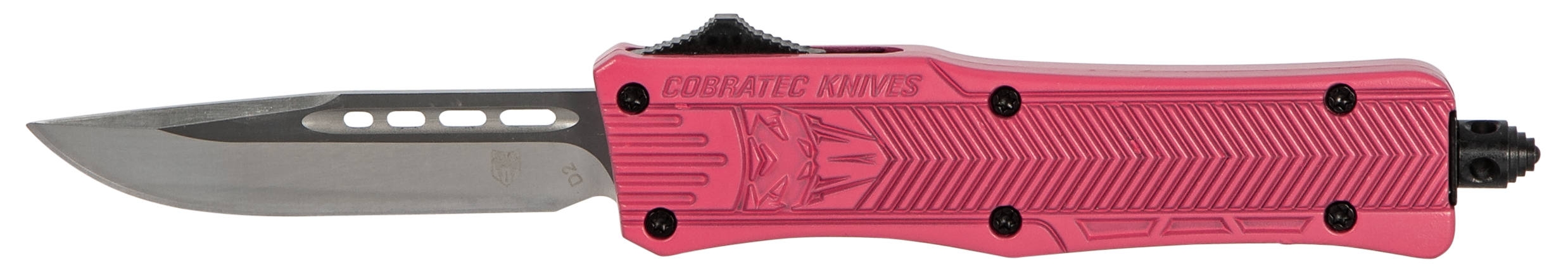 CobraTec Knives SPKCTK1SDNS CTK-1 Small 2.75" OTF Drop Point Plain D2 Steel Blade/Pink Aluminum Handle Features Glass Breaker Includes Pocket Clip