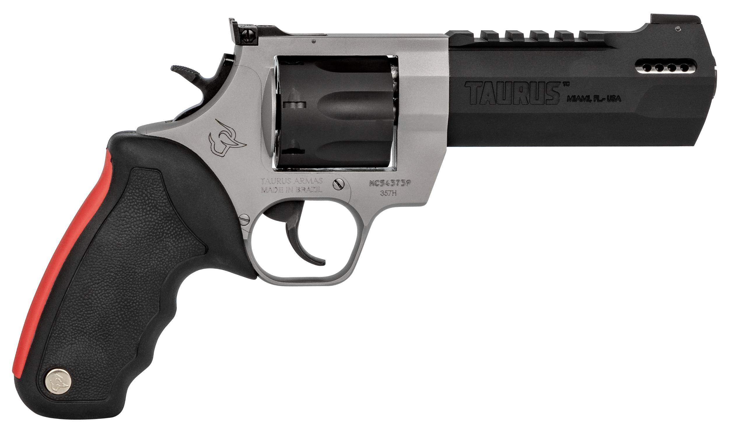 Taurus 2357055RH Raging Hunter 357 Mag 7rd 5.12" Matte Black Oxide Cylinder & Barrel Matte Stainless Steel Frame Black Rubber with Integrated Red Cushion Insert Grip