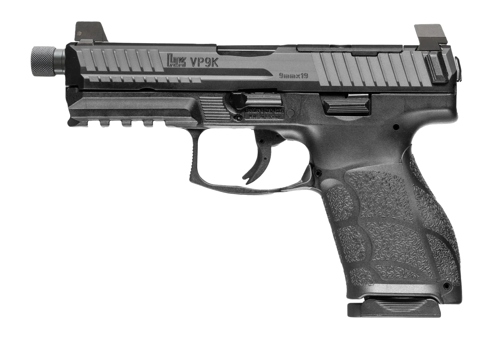 HK 81001231 VP9A1 K Tactical 9mm Luger 10+1 4.70" Black Threaded Barrel, Black Steel Optic Ready/Serrated Slide, Black Polymer Frame w/Picatinny Rail, Textured Grip