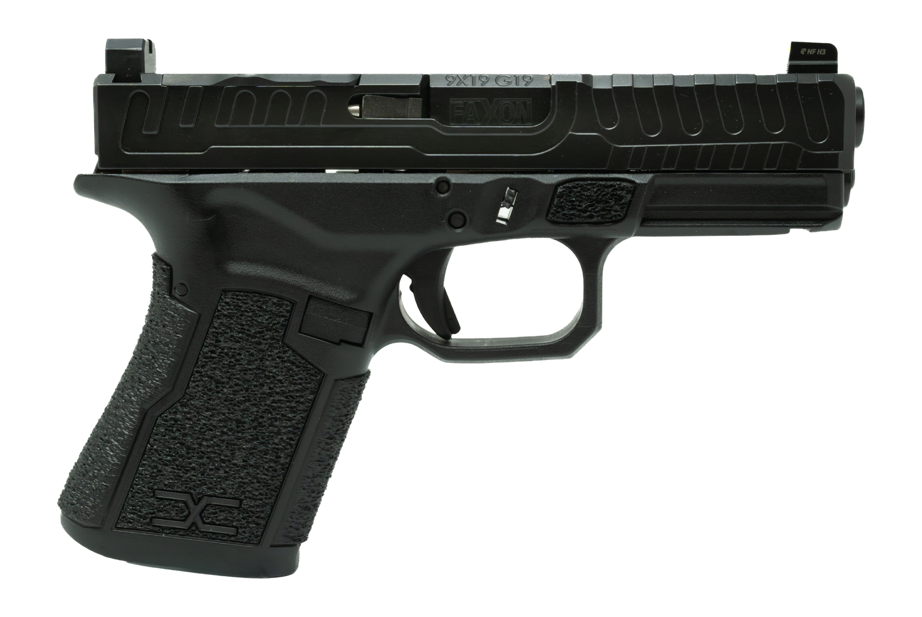Faxon Firearms FX-19-P-02 FX-19 Patriot Gen 2 Compact Frame 9mm Luger 15+1 Black DLC Match Grade Barrel, Optic Cut/Serrated Slide, Polymer Frame w/Picatinny Rail, Angled Grip