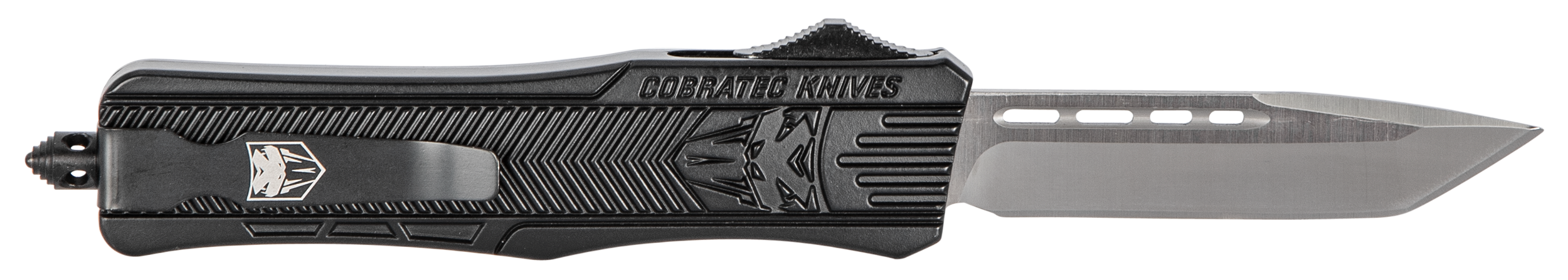 CobraTec Knives MBSTK1MTNS CTK-1  Medium 3" OTF Tanto Plain D2 Steel Blade/Black Aluminum Handle Features Glass Breaker Includes Pocket Clip