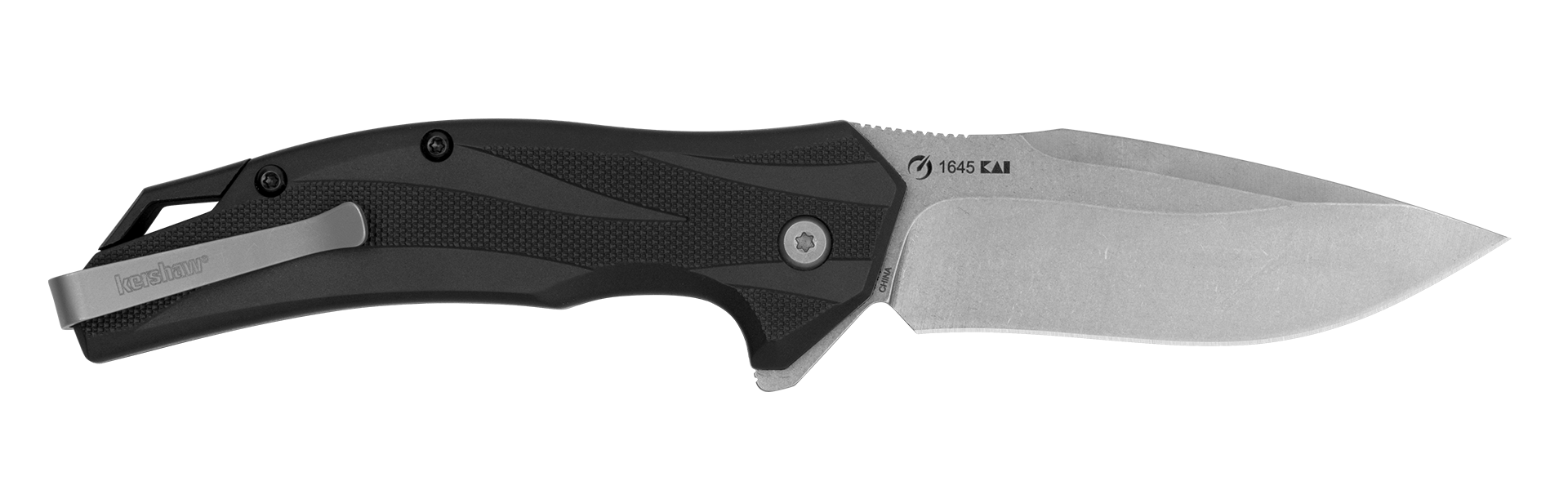 Kershaw 1645 Lateral  Full Size Folding Drop Point w/Recurve Plain Stonewashed 8Cr13MoV SS Blade, Gray Textured Glass-Filled Nylon Handle Includes Pocket Clip