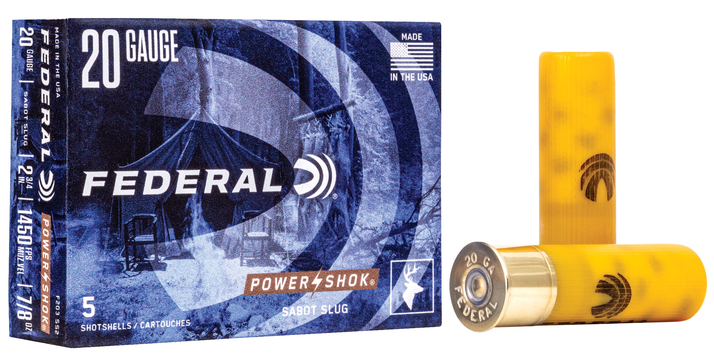 Federal F203SS2 Power-Shok Shotshell 20Gauge 2.75" 7/8oz SabotSlug Shot 5 Per Box/50 Case