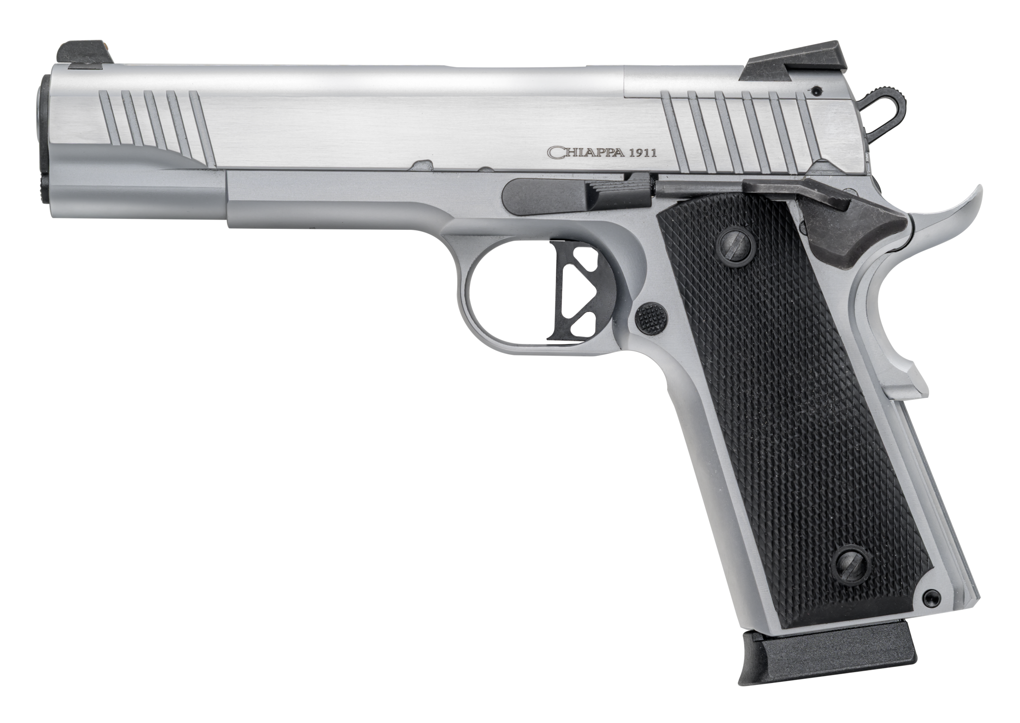 Chiappa Firearms 440234 1911 Superior Full Size Frame 45 ACP 8+1 5" Chrome Optic Ready/Serrated Slide & Frame, Walnut Grip RMR/RMSc Footprint