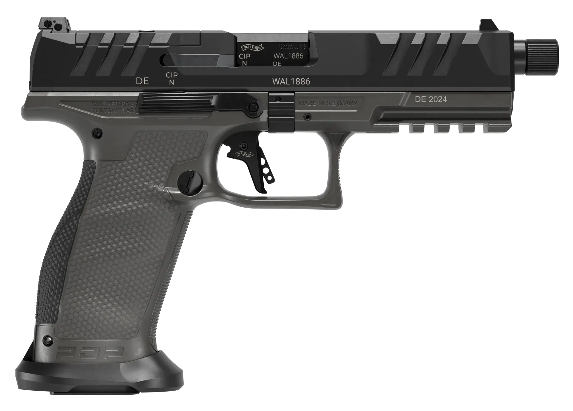 Walther Arms 2871971 PDP Pro SD Full Size 9mm Luger 10+1 5.10" Black Threaded Barrel, Black Optic Ready/Serrated Slide, Tungsten Gray Polymer Frame w/Picatinny Rail, Textured Polymer Grip