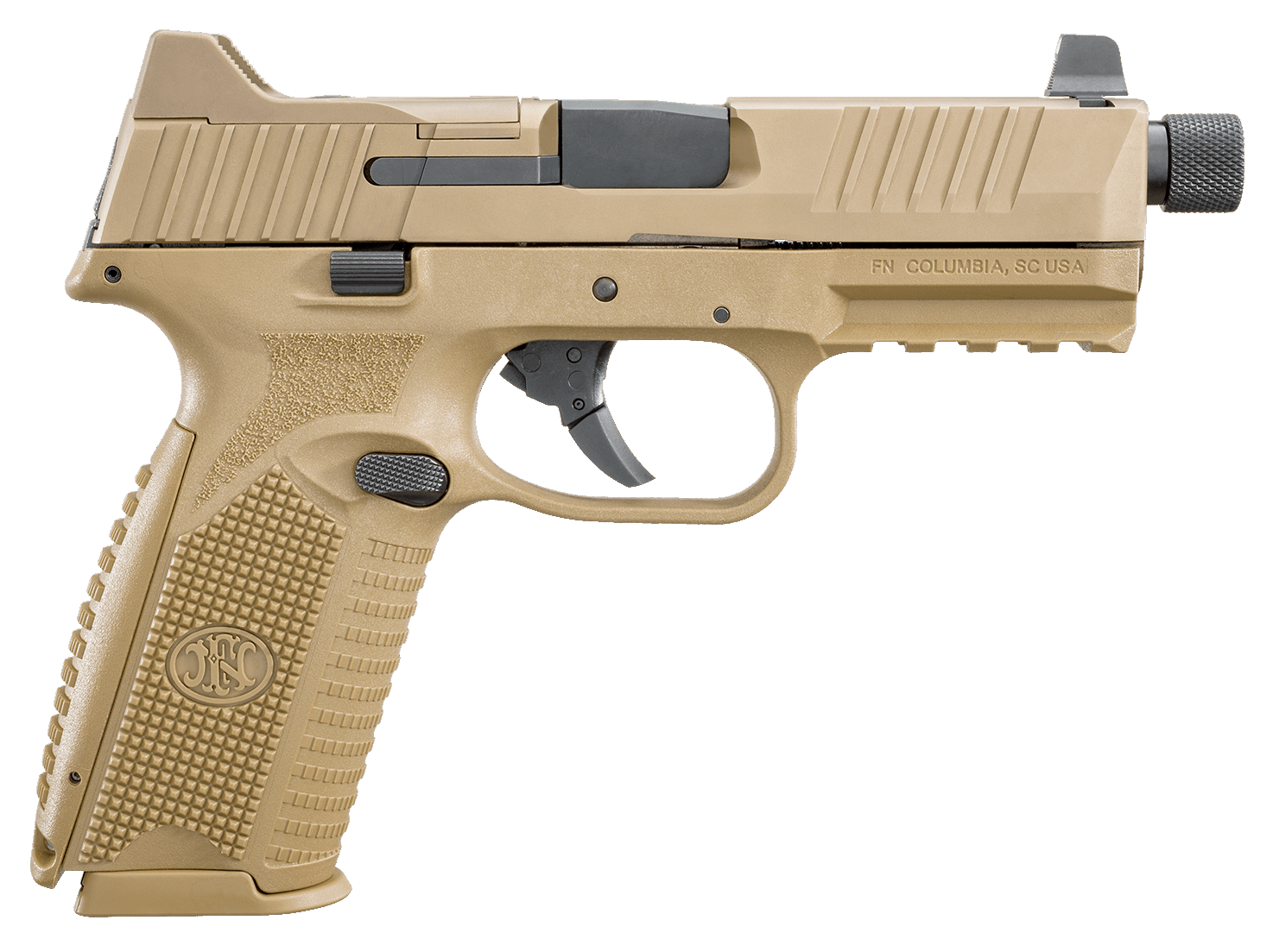 FN 66100383 509T 9mm Luger 10+1 4.50" Black Steel Threaded Barrel, Flat Dark Earth Optic Cut/Serrated Stainless Steel Slide, Flat Dark Earth Polymer Frame w/Picatinny Rail