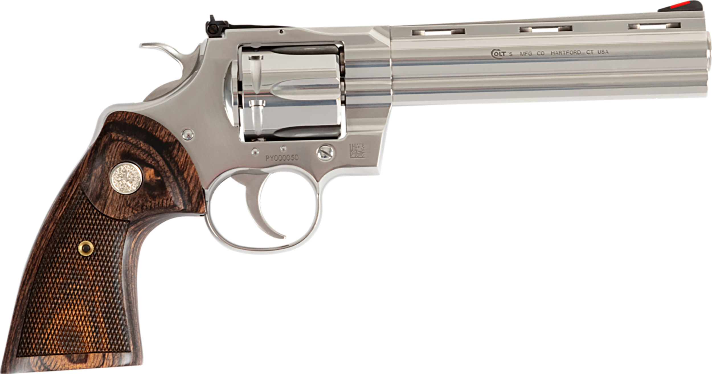 Colt Mfg PYTHONSP6WFTG Python Target 357 Mag 38 Special 6 Shot 6" Stainless Recessed Target Vent Rib Barrel, Cylinder & Frame, Walnut w/Medallion Grip, Exposed Hammer