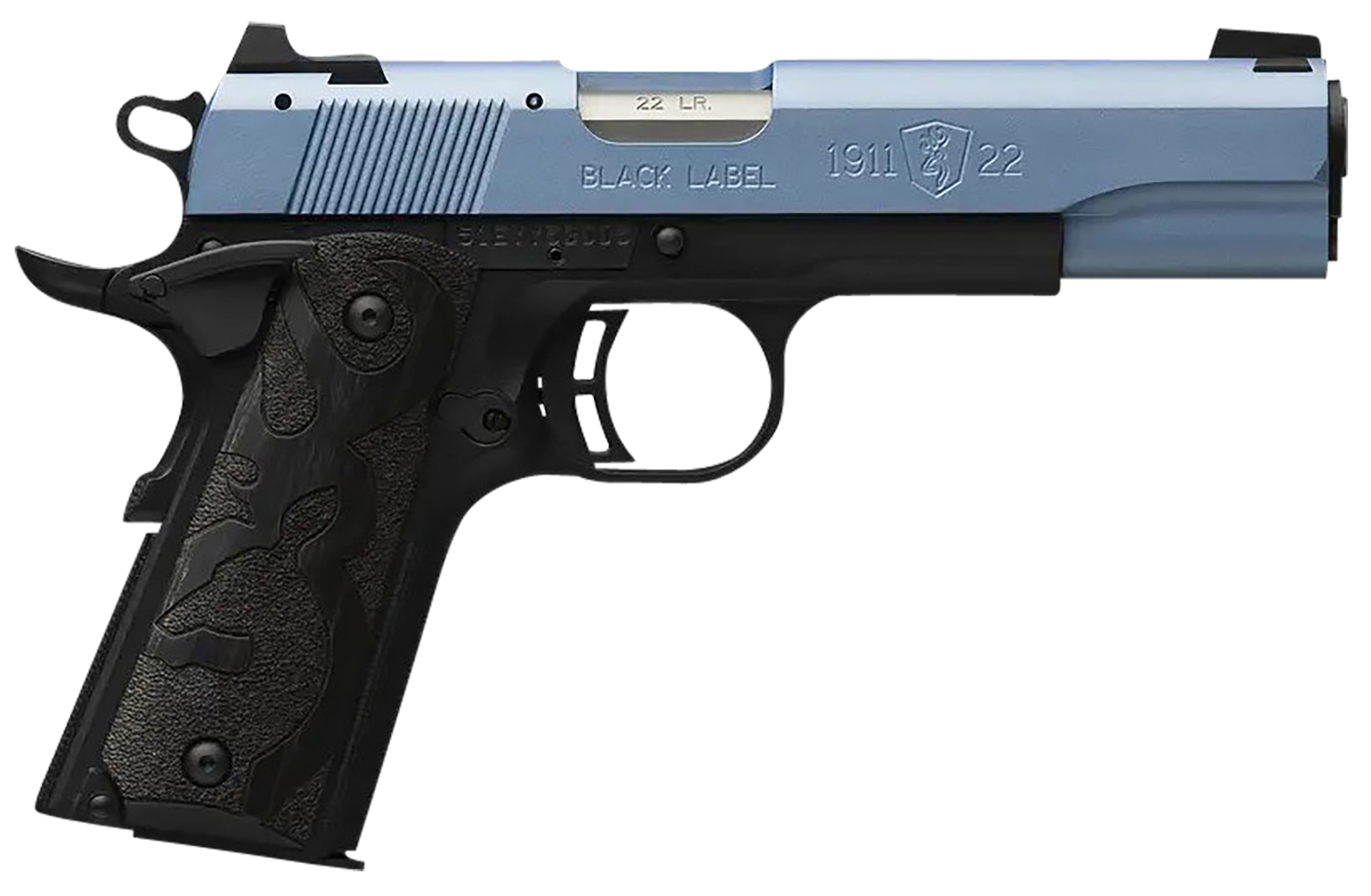 Browning 051897490 1911 Black Label Full Size Frame 22 LR 10+1, 4.25" Matte Stainless Steel Barrel, Polar Blue Cerakote Serrated Slide, Matte Black Polymer Frame w/Beavertail, Black Laminate Wood Grip