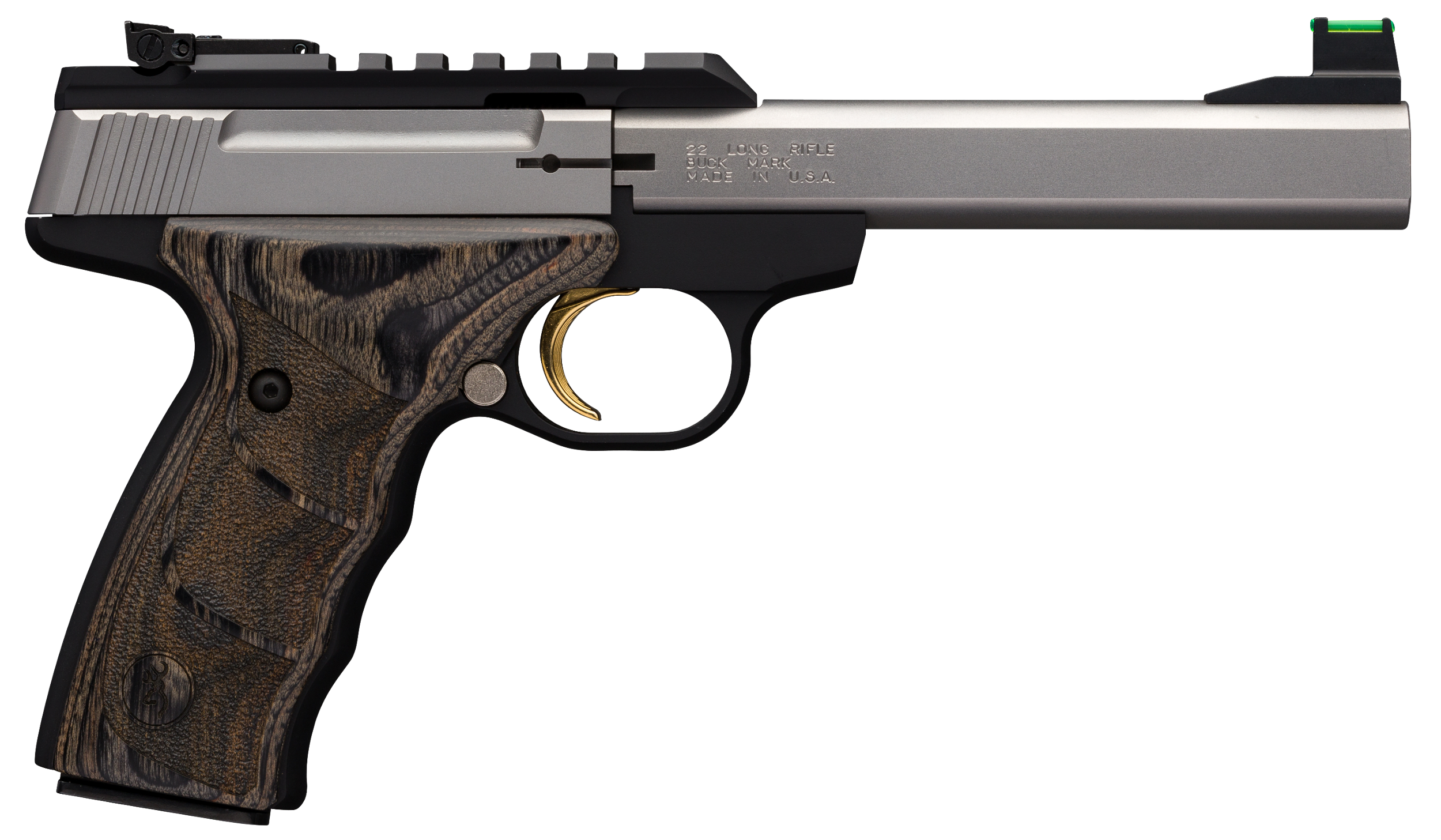 Browning 051531490 Buck Mark Plus 22 LR 10+1 5.50" Slab Side Barrel, Stainless Optic Ready/Serrated Steel Slide, Matte Black Aluminum Frame & Black Laminate UDX Grips