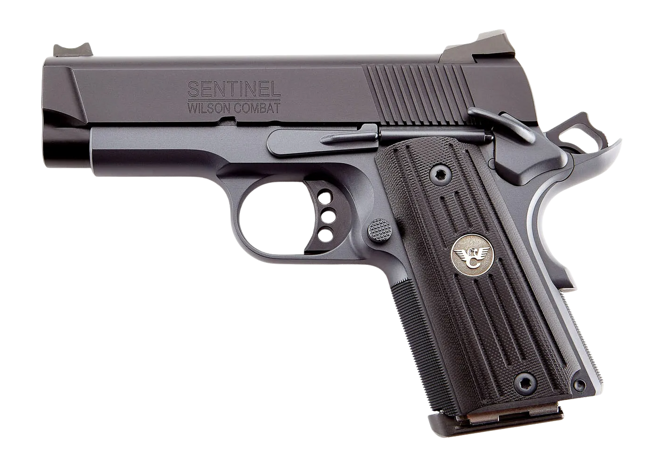 Wilson Combat SENSE9 eXperior Sentinel Sub-Compact Frame 9mm Luger 8+1 3.60" Stainless Match Grade Barrel, Black Armor-Tuff Carbon Steel Serrated Slide, Gray Armor-Tuff Steel Frame w/Beavertail, Black