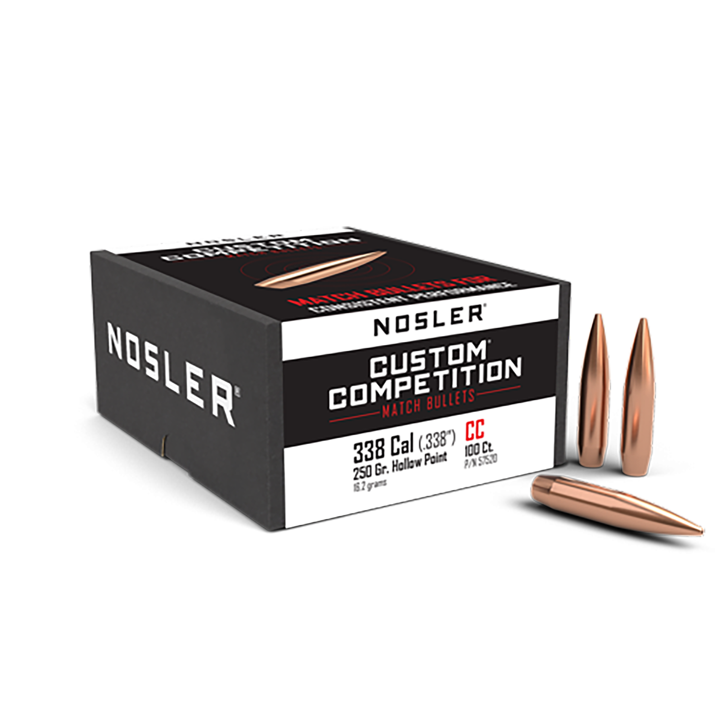 Nosler 57520 Custom Competition 338Cal 250gr Hollow Point Boat Tail 100/Box
