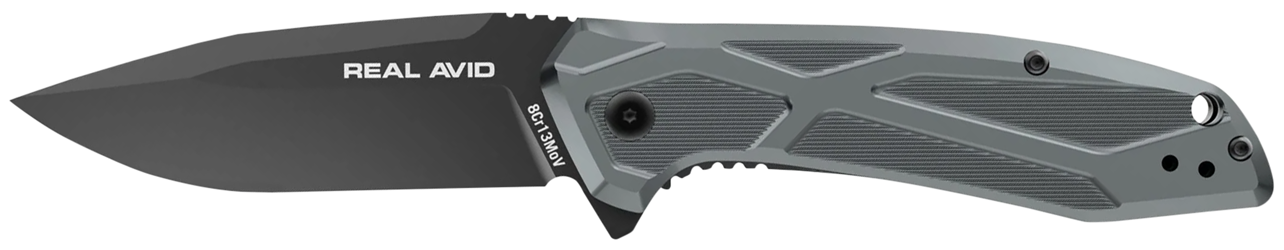 Real Avid AVRAV2 RAV-2  3.25" Folding Drop Point Plain Black Oxide 8Cr13MoV SS Blade, Aluminum Handle, Clamshell Pkg