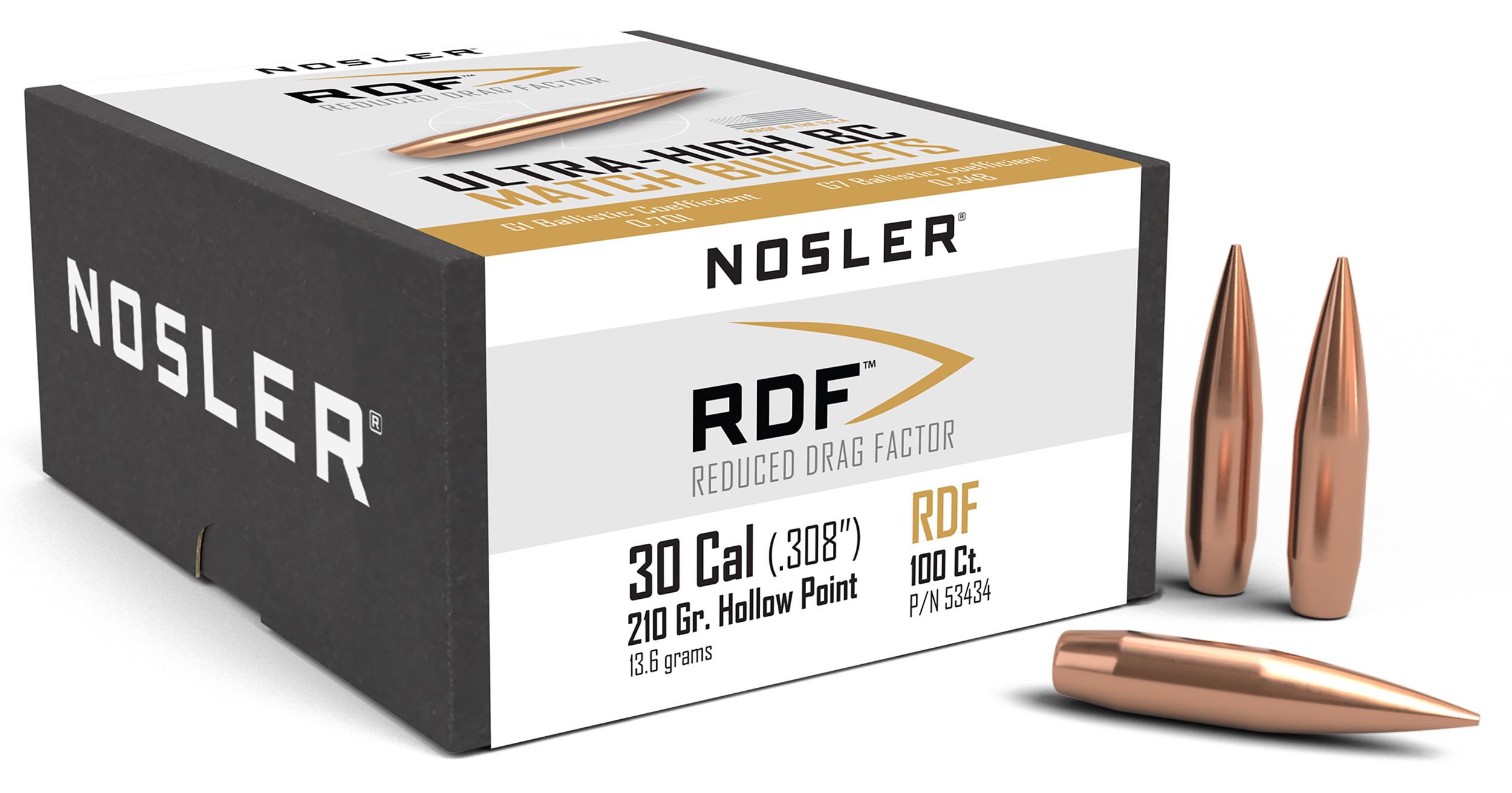 Nosler 53434 RDF Match 30Cal 210gr Hollow Point Boat Tail 100/Box