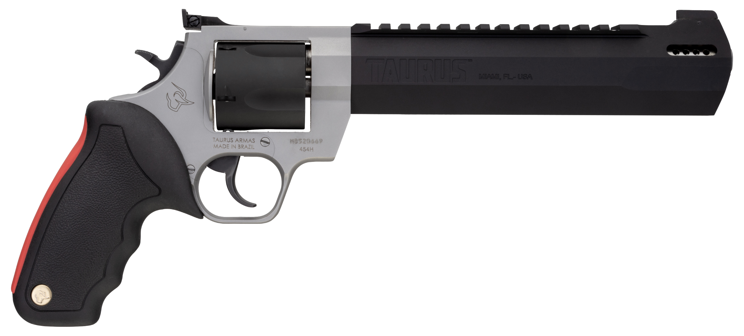 Taurus 2454085RH Raging Hunter  454 Casull 5rd 8.37" Matte Black Oxide Cylinder & Barrel Matte Stainless Steel Frame Black Rubber with Integrated Red Cushion Insert Grip