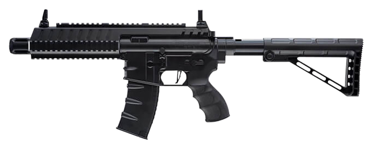 Umarex 2252120 Steel Strike Air Rifle CO2 177 BB Single Shot Or 6  Round Burst Mode, 30rd Drop Free Magazine, 900 BB Capacity Reservoir, Flat Top Picatinny Rail, Flip Up Sights, Adjustable Stock