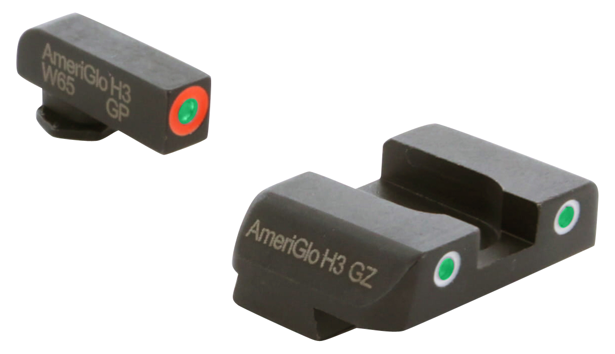 AmeriGlo GL241 Custom Classic Sight Set for Glock Green Tritium Orange Outline Front Sight-Green Tritium White Outline Rear Sight