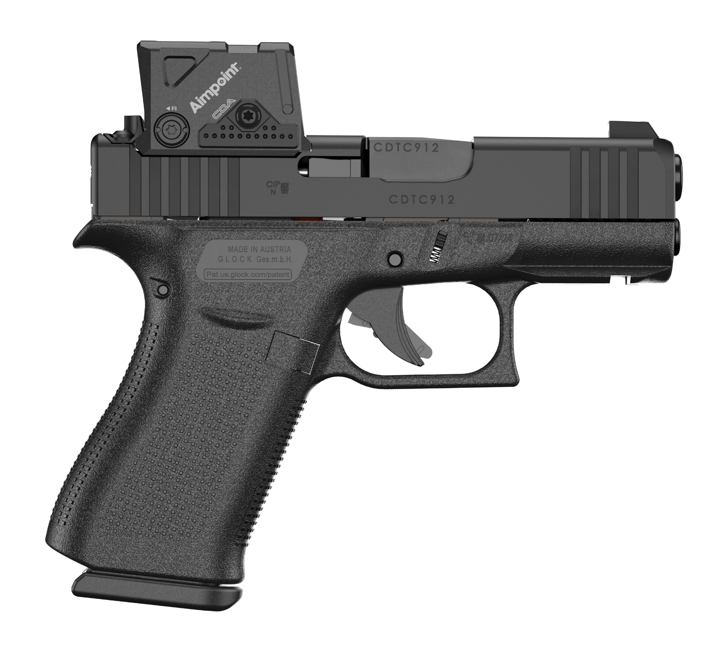 Glock PX4350B03FRMOS8A4 G43X MOS8 w/Aimpoint 9mm Luger 15+1 3.41" Black GMB Barrel, Black Steel Serrated w/Optic Slide, Black Polymer Frame w/Accessory Rail, Aimpoint COA 3.5 MOA Red Dot, Ambidextrous