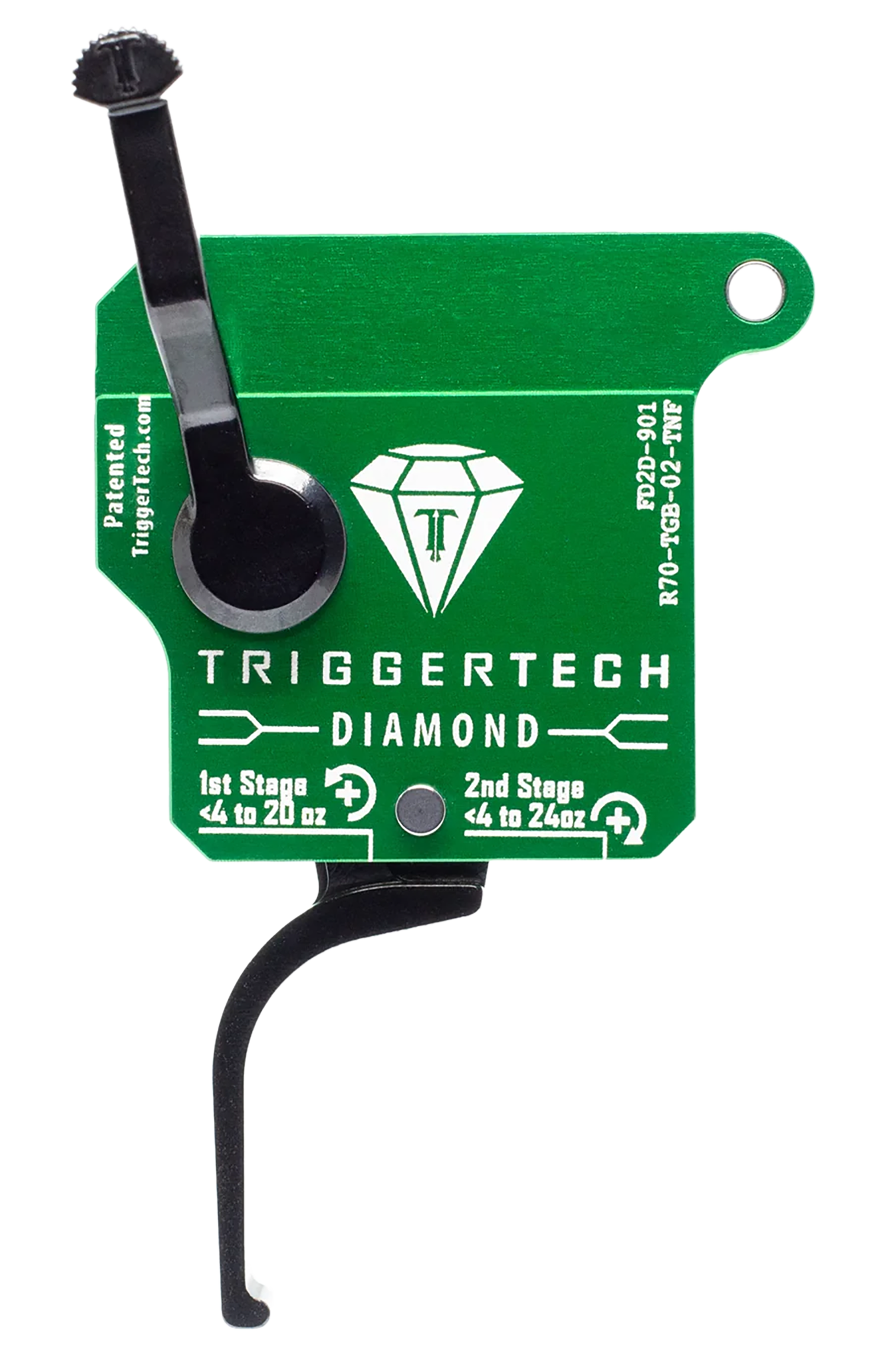 TriggerTech R70TGB02TNF Diamond  Two-Stage Flat Clean Trigger with 0.50-2.80 lbs Draw Weight & Green w/Black Parts Finish for Remington 700 Right