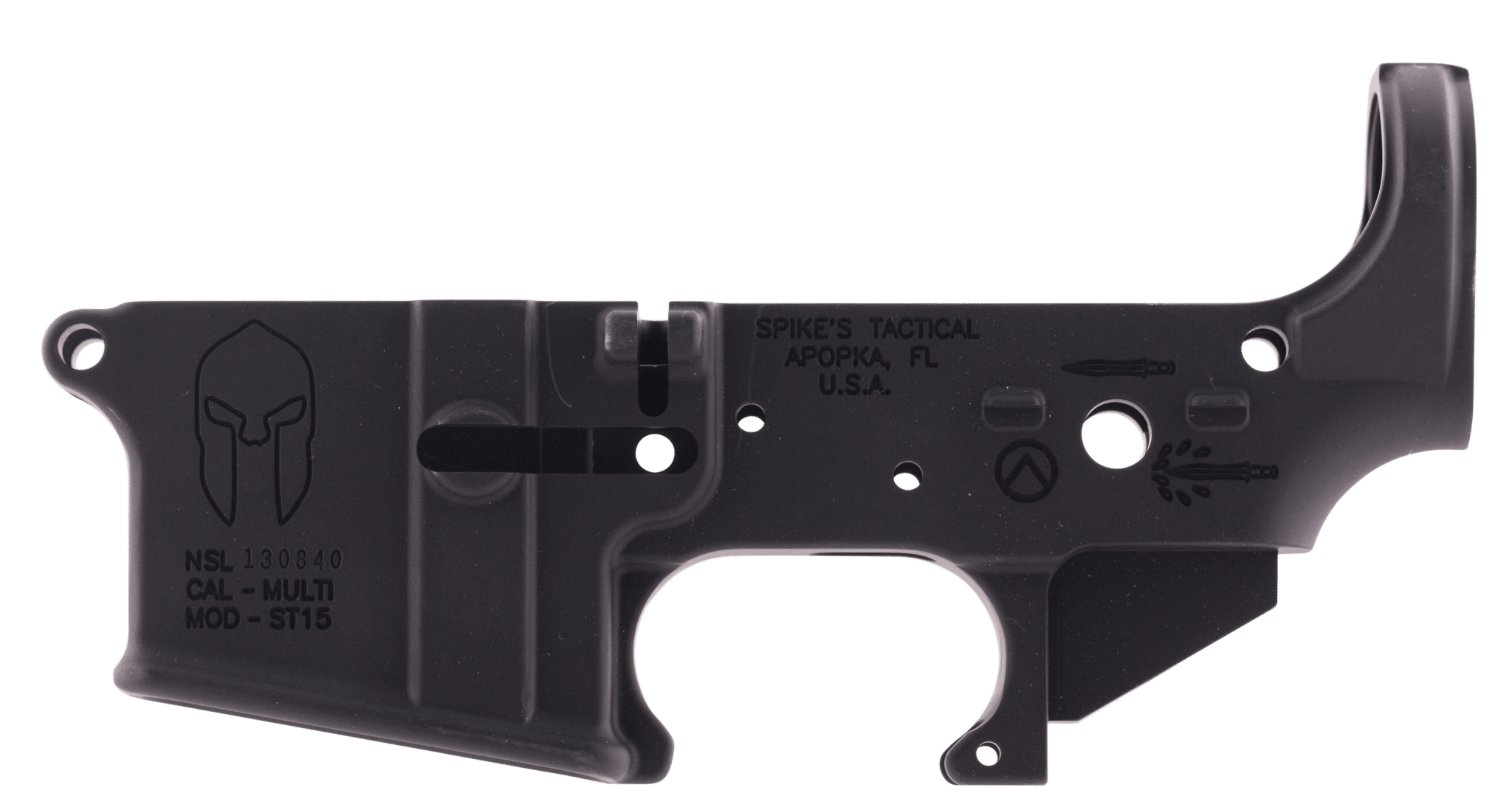SPIKES TACTICAL STRIPPED LOWER RECEIVER MULTI CAL SPARTAN LOGO--COSMETIC BLEM