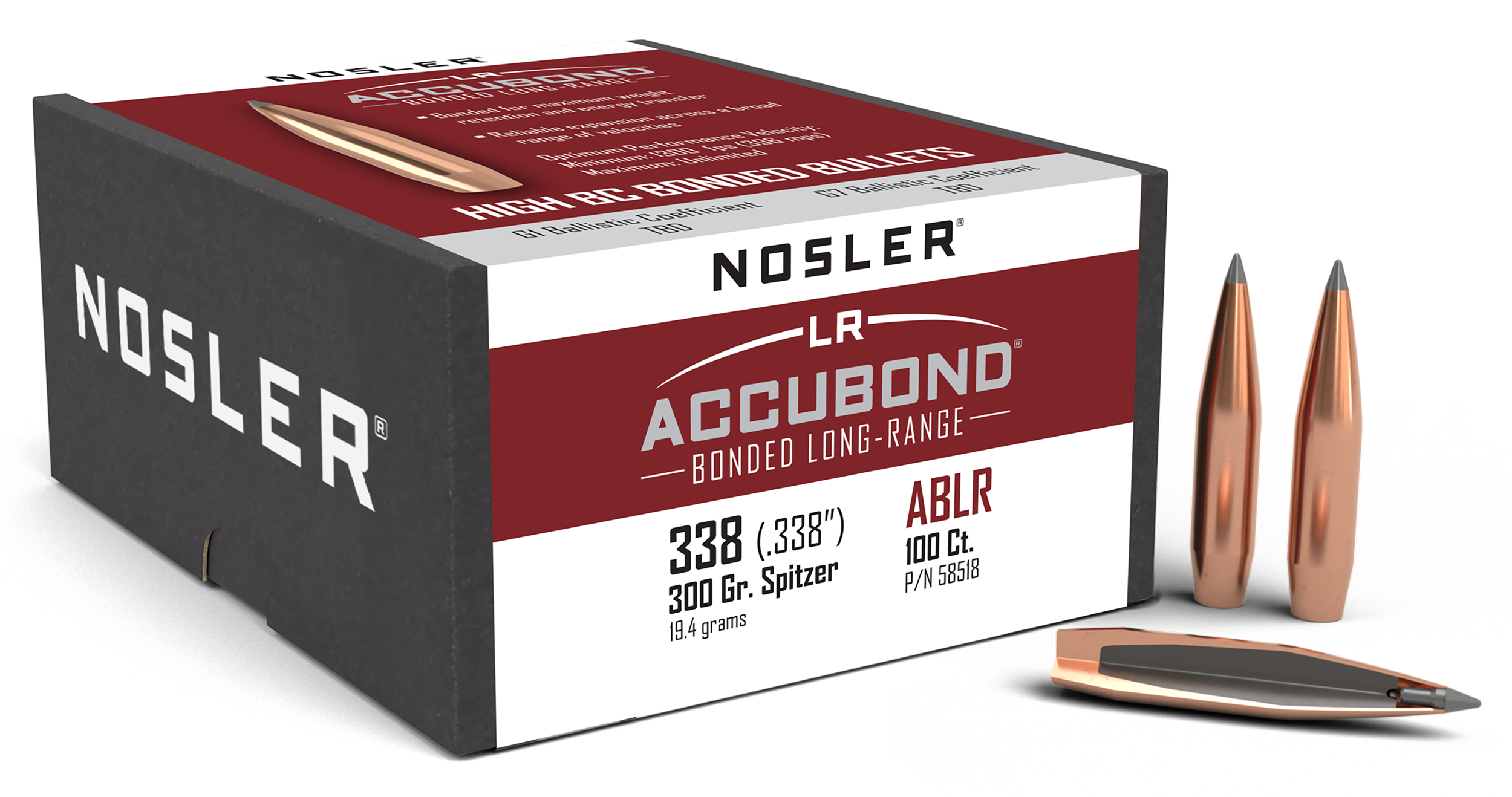 Nosler 58518 AccuBond Long Range 338Cal 300gr Spitzer Point 100/Box