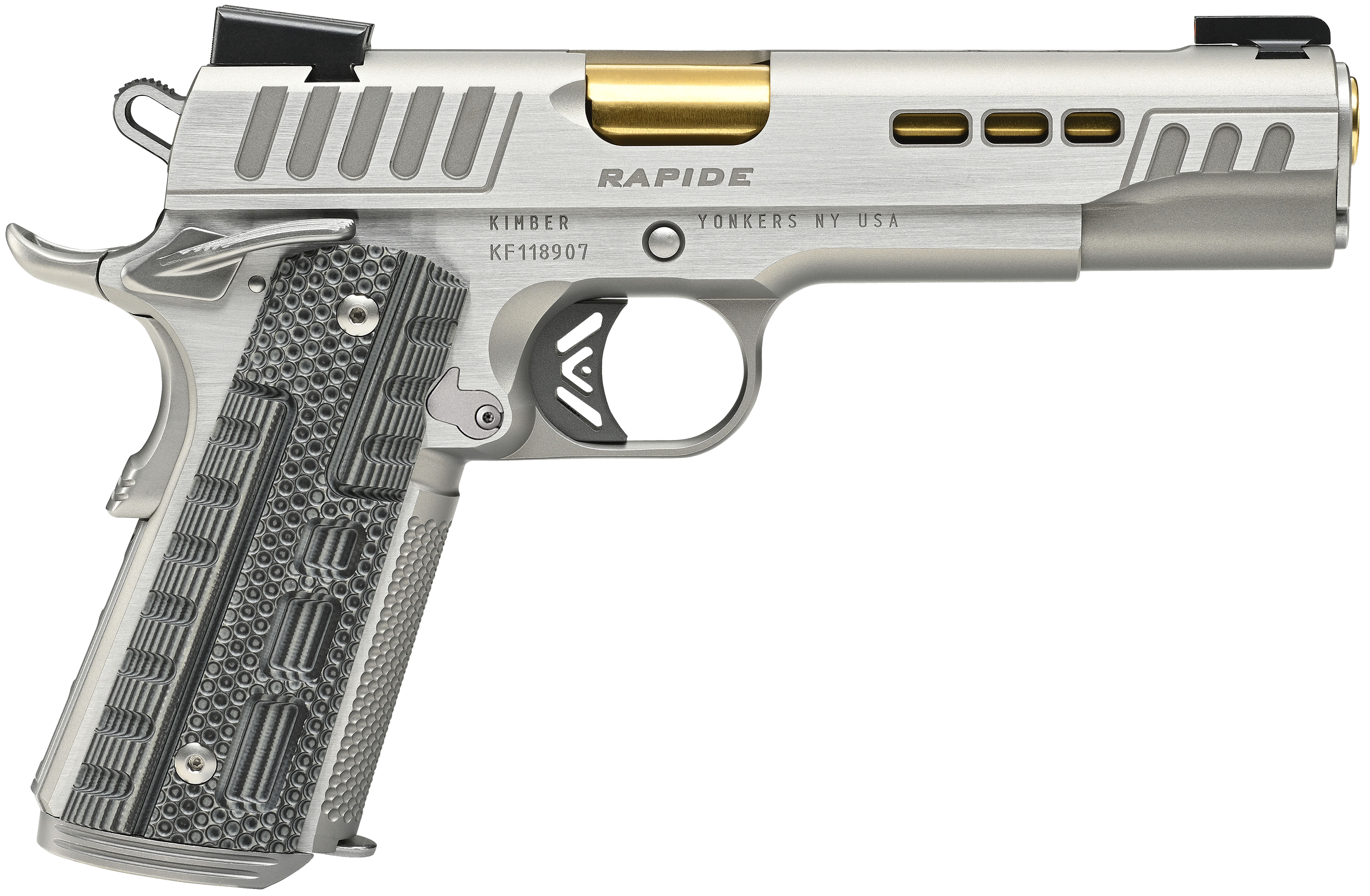 Kimber Mfg.,inc 3000423CA Rapide Dawn (CA) (MA) 45 ACP 8+1 5" KimPro Silver Front and Rear Serrations Stainless Steel Slide Gray/black Rapide G10 Grip