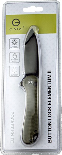 CIVIVI KNIFE ELEMENTUM II 2.96 " OD GREEN G10/BLK CLAM PACK
