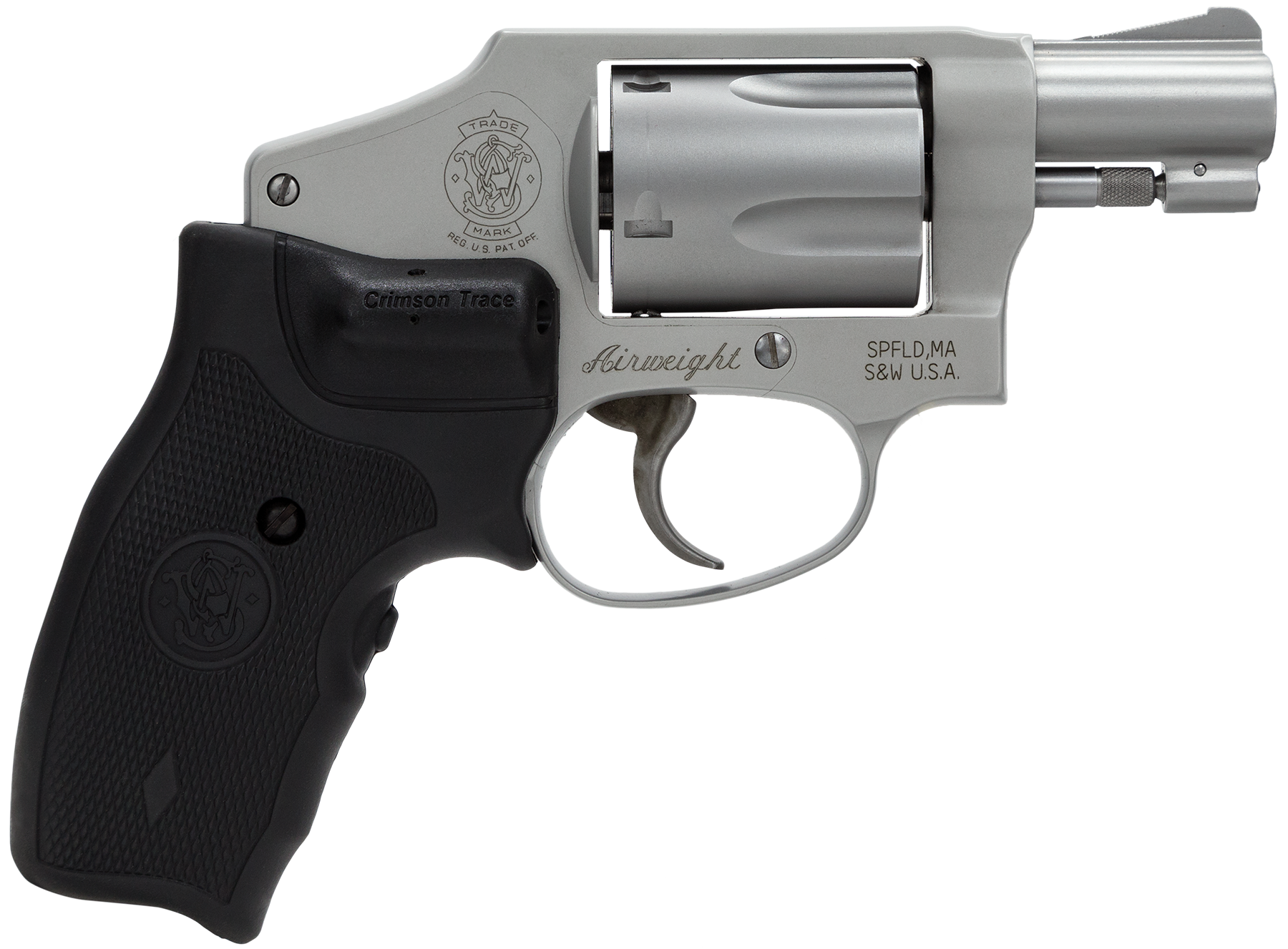 Smith & Wesson 163811 Model 642 Airweight 38 Special + P 5 Shot 1.88" Stainless Steel Barrel/Cylinder, Matte Silver Aluminum Alloy J-Frame, Includes Crimson Trace LG-305 Lasergrip