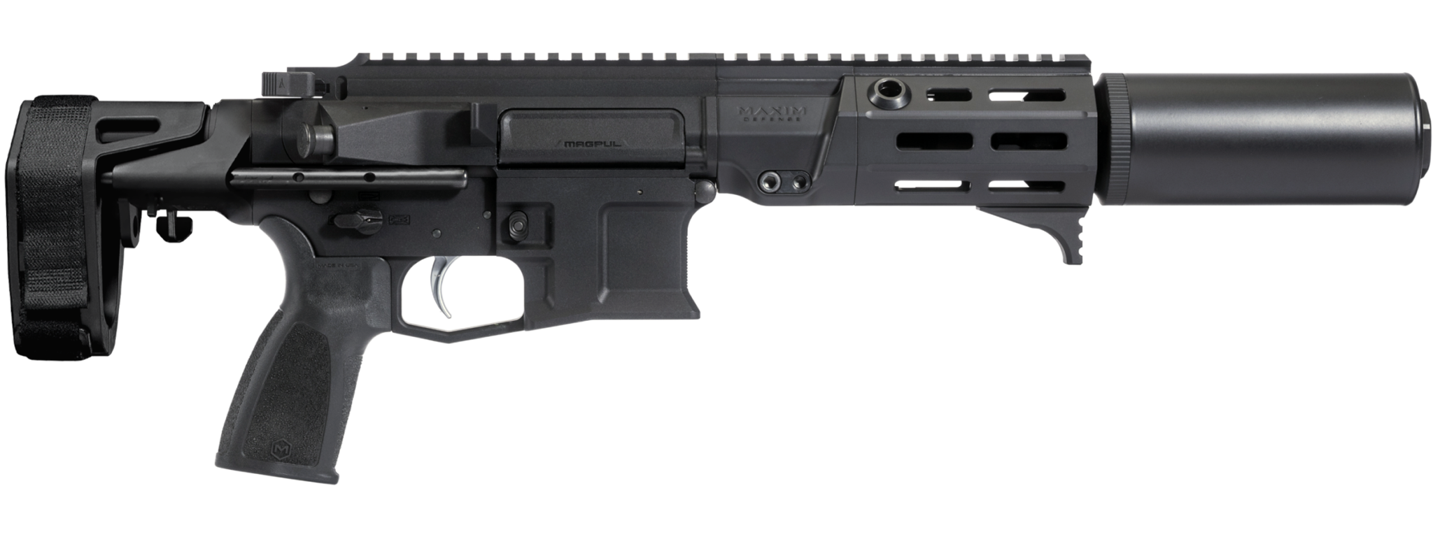 Maxim Defense MXM49701 PDX SD 5.56 NATO 20+1 5.50" Black Integrated Suppressor Barrel, Black DLC Aluminum Receiver w/Picatinny Rail, M-Slot Handguard, Black Polymer Maxim CQB Brace, Polymer Grip