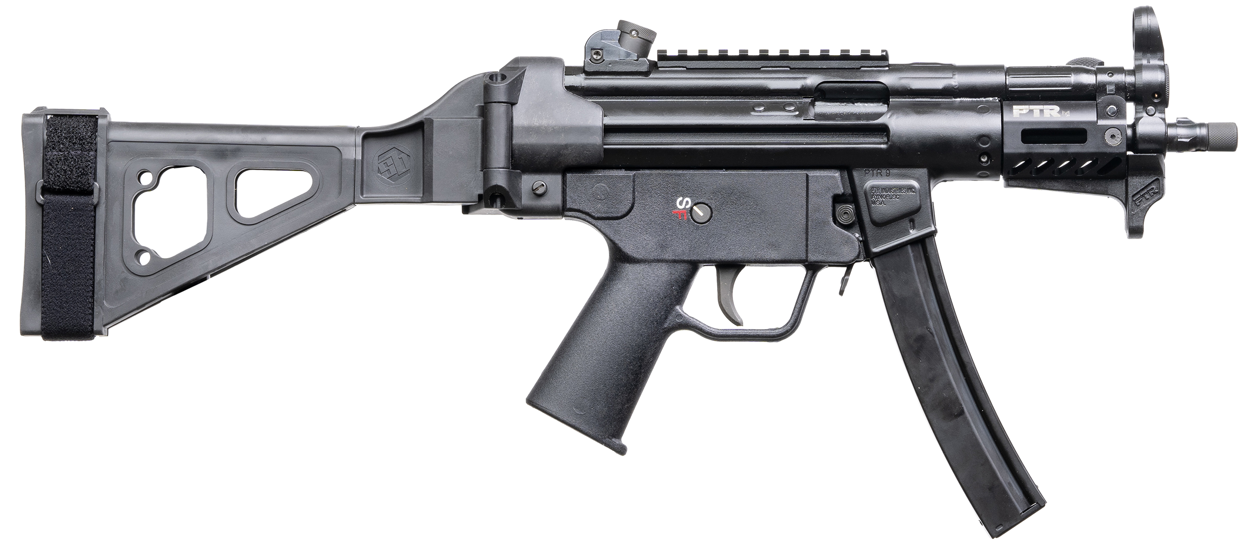 PTR  9RS BR 9mm Luger 30+1 6" Black Nitride 3-Lug Threaded Barrel, M-LOK Handguard, Black Parkerized Aluminum Picatinny Rail Receiver, SB Tactical Brace, Black Polymer Grip