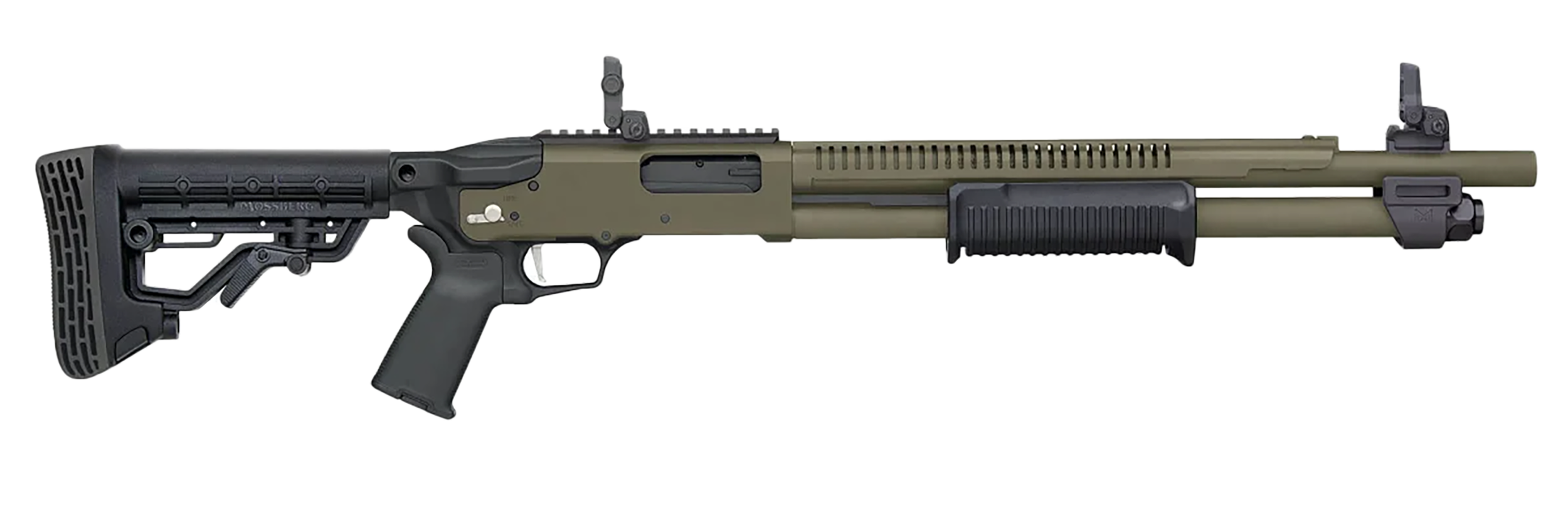 Mossberg 50759 590R 12 Gauge Pump 3" 6+1 18.50" OD Green Cerakote Heat Shield Barrel, OD Green Cerakote Steel Receiver, AR Mil-Spec Adjustable Black Synthetic Stock, Black Polymer Magpul Grip