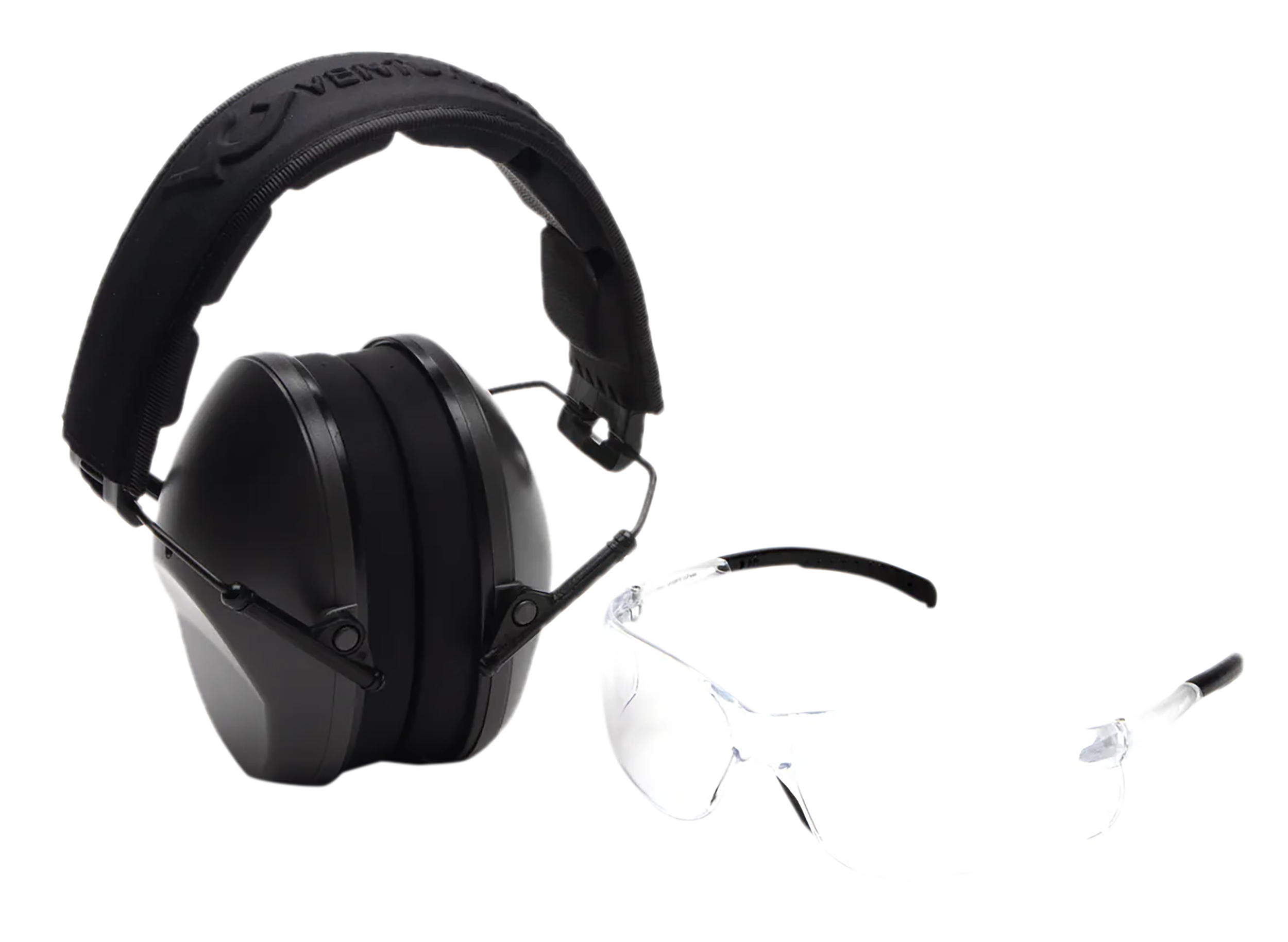 Pyramex VGCOMBO110 Low-Profile Combo Kit  Scratch Resistant Clear Lens & Frame with Rubber Temple Tips Gray Low-Profile Earmuffs