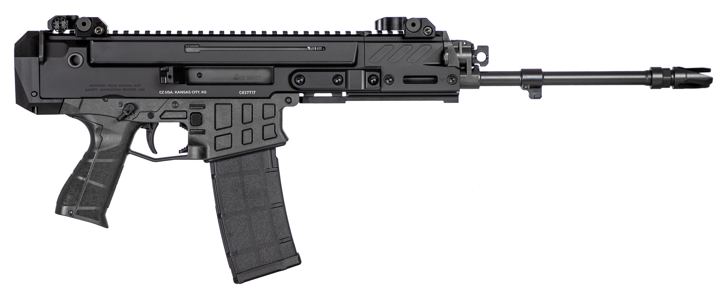 CZ-USA 91452 Bren 2 MS 5.56x45mm NATO Caliber with 14.17" Barrel, 30+1 Capacity, Overall Black Finish, Carbon Fiber Receiver, Ambi Mag Release, Stippled Black Polymer Grip Right Hand