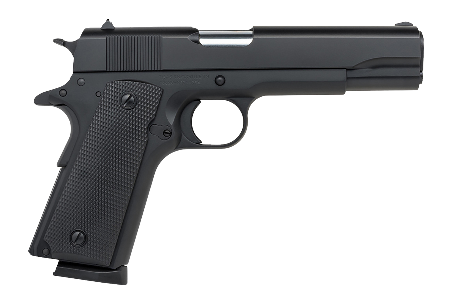 Tisas Arms 10100519 1911 A1 Service 9mm Luger 7+1 5" Stainless Steel Barrel, Black Cerakote Carbon Steel Serrated Slide & Frame w/Beavertail, Black Rubber Grip