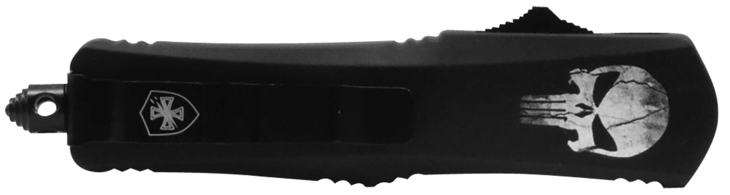 Templar Knife SFL232 Gen II Fallen Small 2.69" OTF Tanto Plain Powder Coated 440C SS Blade, 4.31" Black w/Skull Aluminum Handle, Glass Breaker