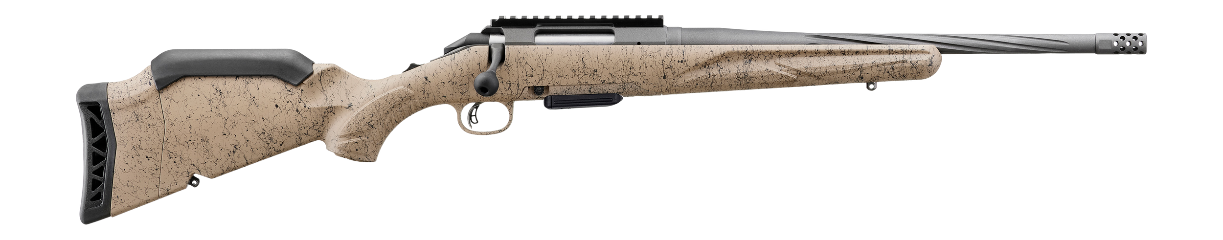 Ruger 56908 American II Ranch 5.56 NATO 5+1 16.10" Cobalt Cerakote Spiral Fluted Threaded Barrel Flat Dark Earth Splatter