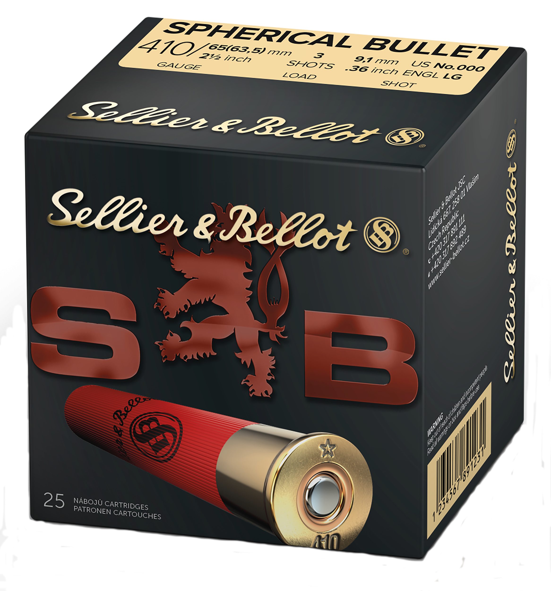 Sellier & Bellot SB410A Hunting 410Gauge 2.50" 3Pellets 1/2oz Spherical 000Buck Shot 25 Box/20 Case
