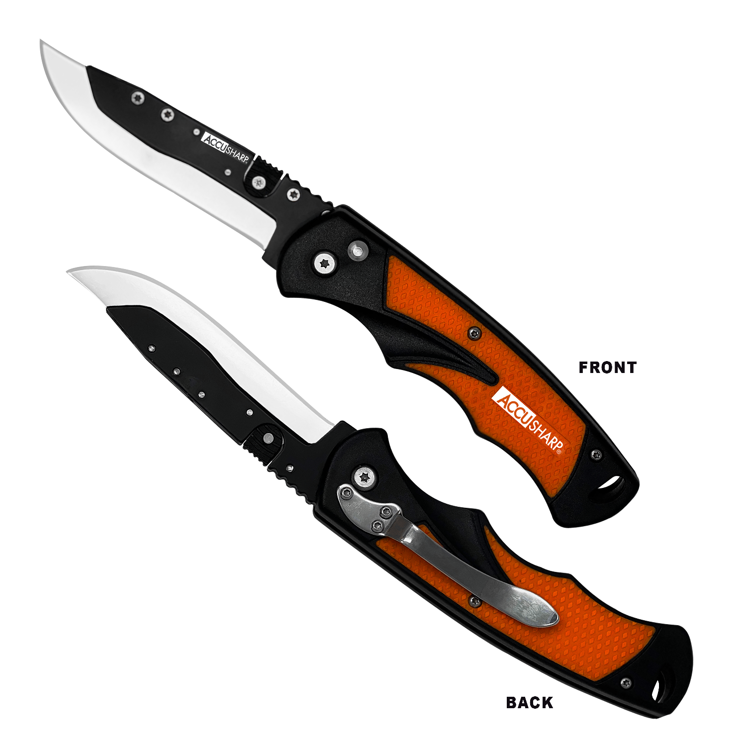 AccuSharp 741C Replaceable Blade Razor 3.50" Folding Plain Stainless Steel Blade/Blaze Orange Ergonomic Anti-Slip Anodized Aluminum Handle/ Includes 2 Replacement Blades/Belt Clip