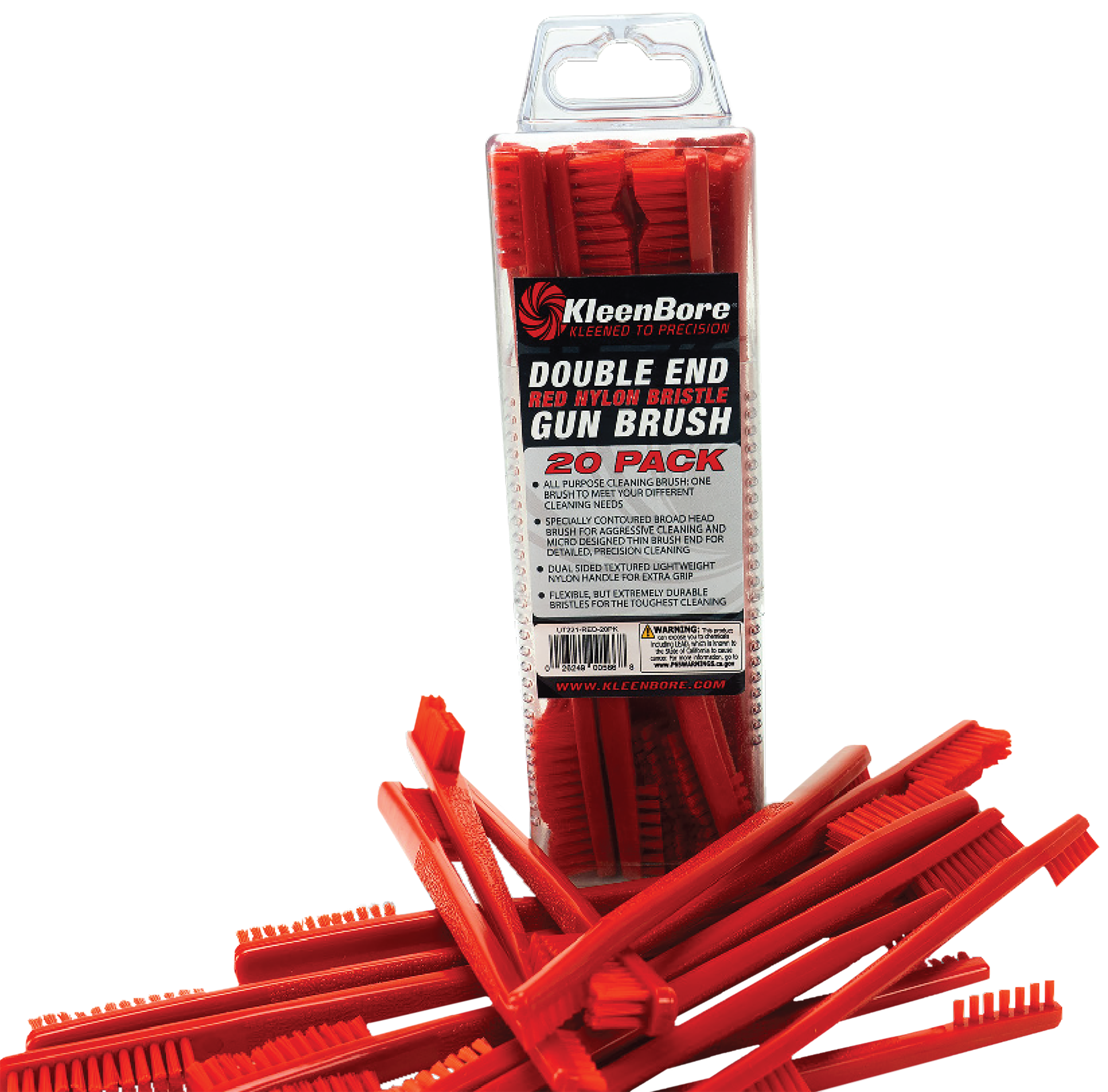 KleenBore UT221RED20PK Double End Brush Utility Brush Red Nylon 20 Pack